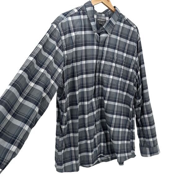 Eddie Bauer Flannel Shirt Mens 2XL XXL Gray Blue Plaid 100% Cotton Long Sleeve - Picture 5 of 11